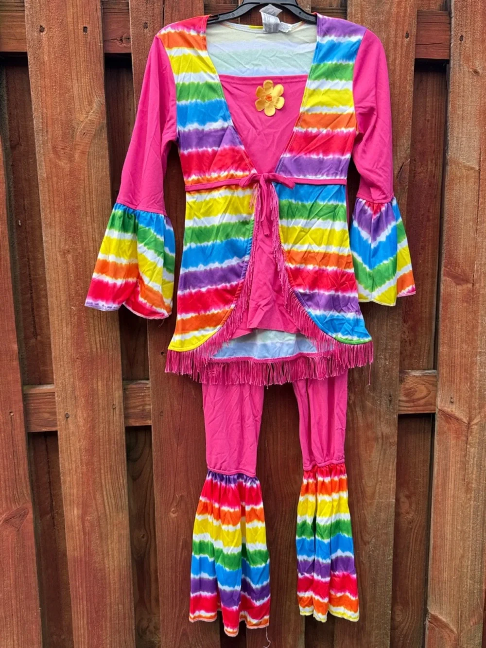 Kids Rainbow Tie-Dye Hippie Costume - Pink L (12/14)